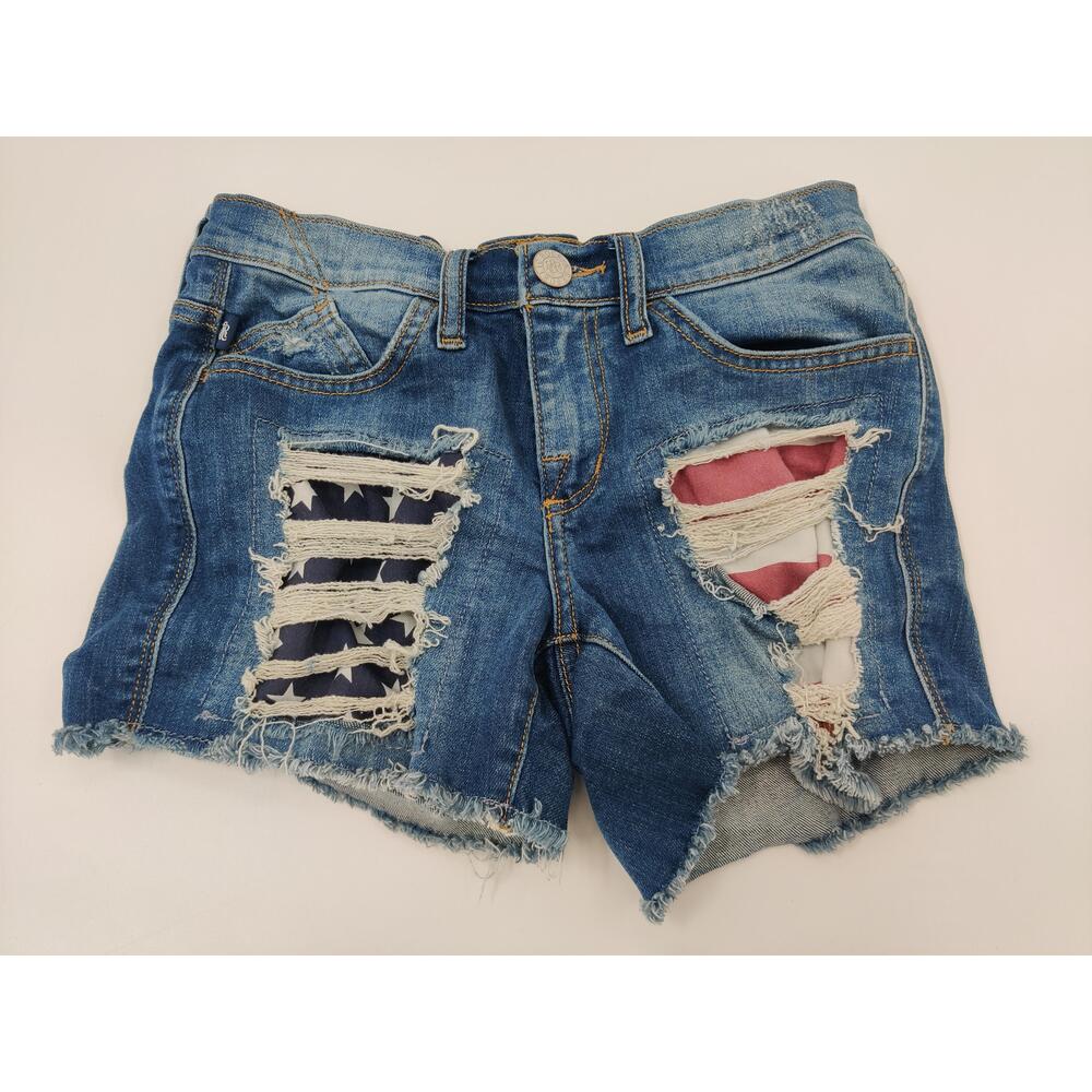 ROCK & REPUBLIC Womens Denim Shorts Size 2 Blue Distressed American Flag - Picture 2 of 12